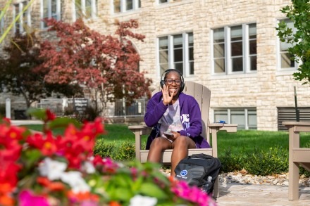 Student studying on campus