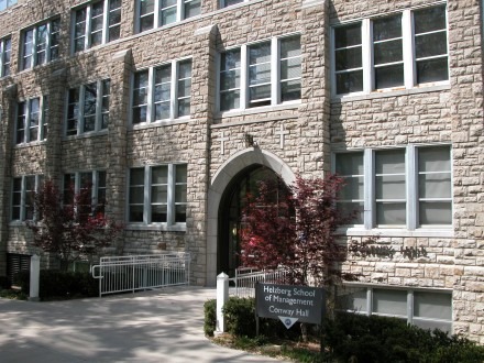 A view of the entrance of Conway Hall. 